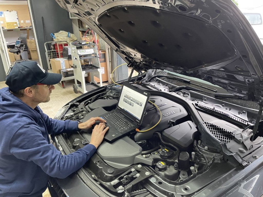 BMW under bonnet with tech